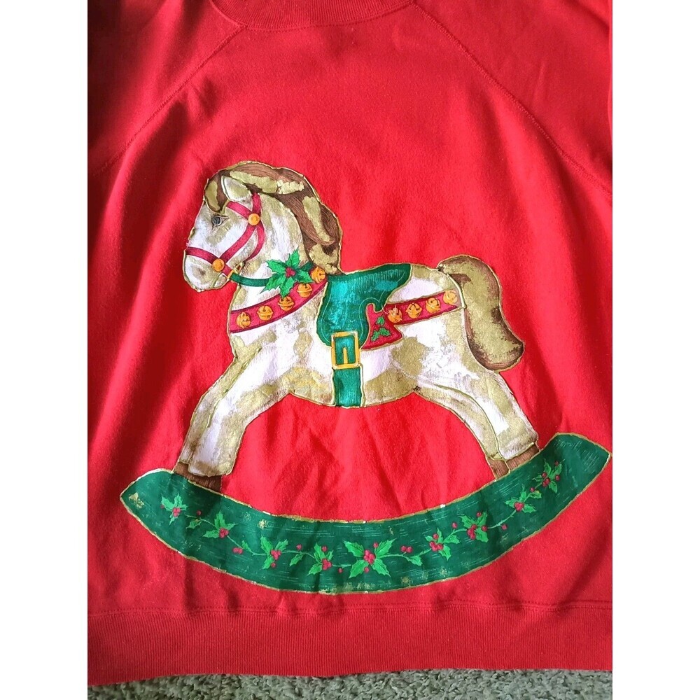 Vintage Rocking Horse Sweatshirt Women's 1X Red Long Sleeve - Picture 2 of 7